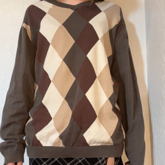 Green and brown plaid sweater - Picture 3 of 4